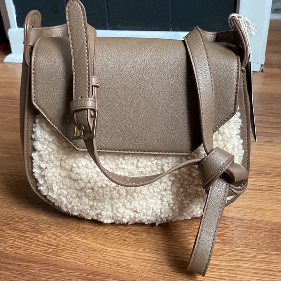 Faux Leather Brown Crossbody Sherpa Western - Picture 1 of 8
